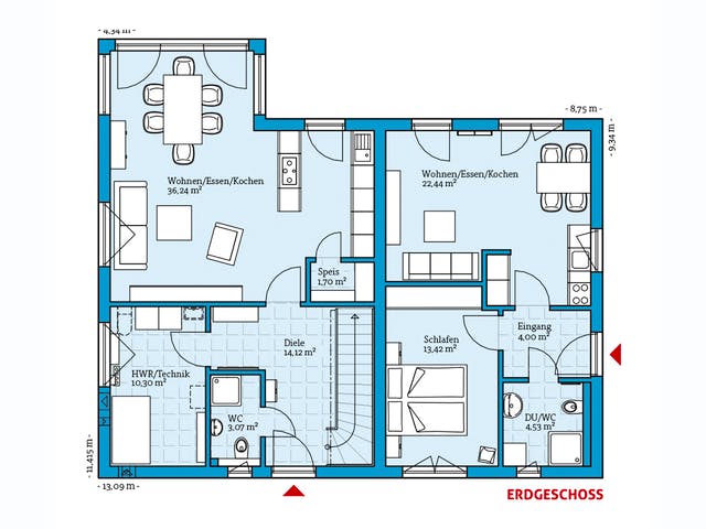 Fertighaus Duo 210 von Hanse Haus Schlüsselfertig ab 504305€, Satteldach-Klassiker Grundriss 1