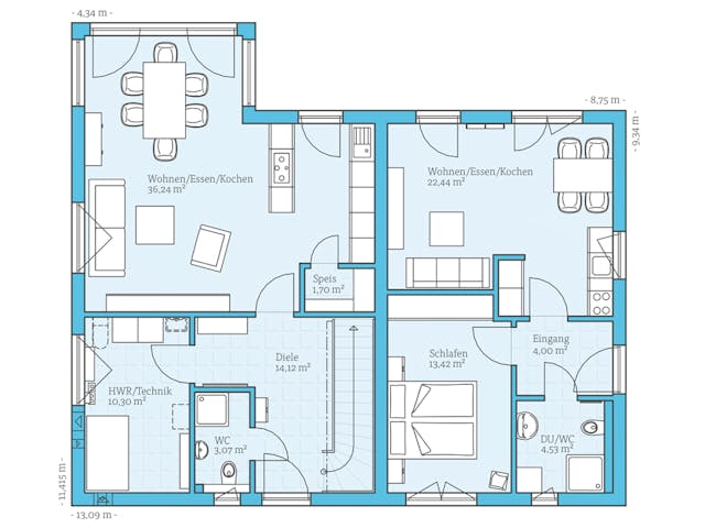 Fertighaus Duo 210 von Hanse Haus, Satteldach-Klassiker Grundriss 1
