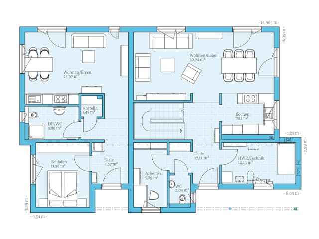 Fertighaus Duo 211 von Hanse Haus Schlüsselfertig ab 625413€, Satteldach-Klassiker Grundriss 1