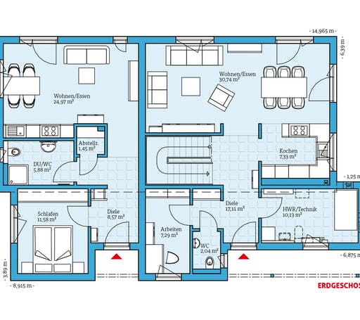 Fertighaus Duo 211 von Hanse Haus Schlüsselfertig ab 544049€, Satteldach-Klassiker Grundriss 1