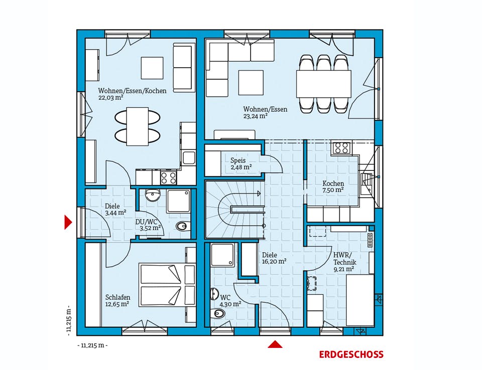 Fertighaus Duo 212 von Hanse Haus Schlüsselfertig ab 523432€, Stadtvilla Grundriss 1