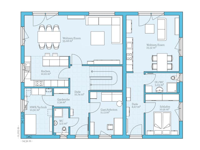 Fertighaus Duo 225 von Hanse Haus, Stadtvilla Grundriss 1
