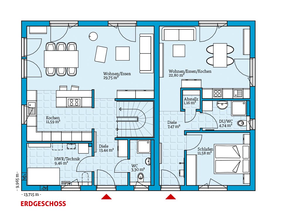 Fertighaus Duo 229 von Hanse Haus Schlüsselfertig ab 503649€, Satteldach-Klassiker Grundriss 1