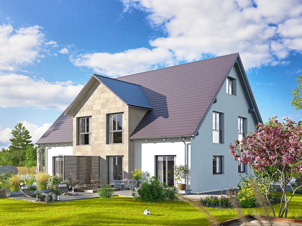 Fertighaus Duo 315 von Hanse Haus Schlüsselfertig ab 800084€, Satteldach-Klassiker Außenansicht 1