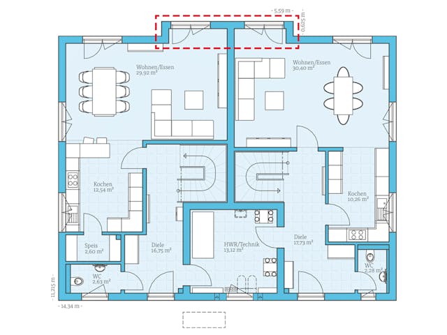 Fertighaus Duo 315 von Hanse Haus Schlüsselfertig ab 800084€, Satteldach-Klassiker Grundriss 1