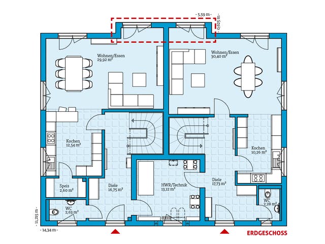 Fertighaus Duo 315 von Hanse Haus Schlüsselfertig ab 747165€, Satteldach-Klassiker Grundriss 1