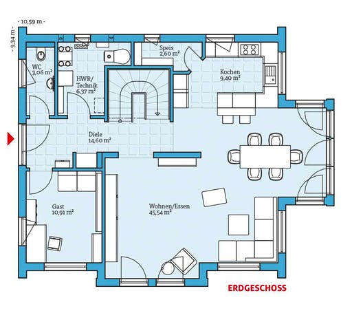 Fertighaus Variant 172 von Hanse Haus Schlüsselfertig ab 428502€, Satteldach-Klassiker Grundriss 1