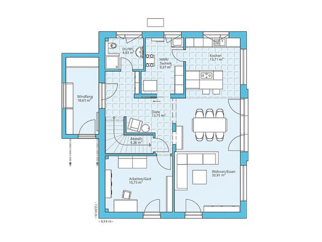 Fertighaus Variant 192 von Hanse Haus, Satteldach-Klassiker Grundriss 1 Fertighaus Variant 192 von Hanse Haus, Satteldach-Klassiker Grundriss 1