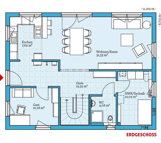 Fertighaus Variant 25-165 von Hanse Haus Schlüsselfertig ab 370782€, Satteldach-Klassiker Grundriss 1