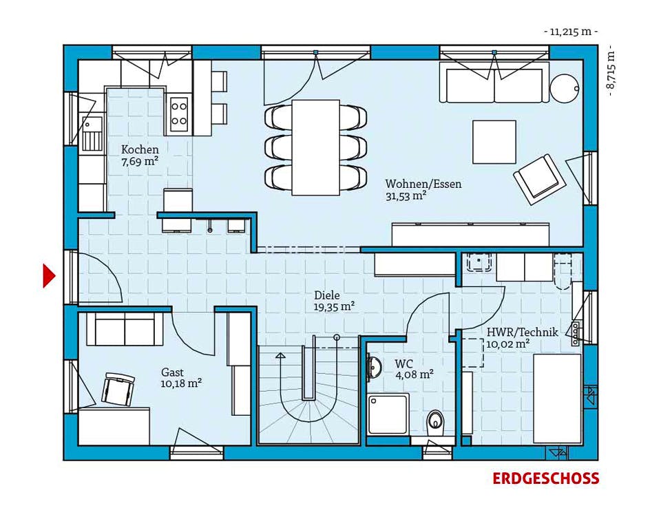 Fertighaus Variant 25-165 von Hanse Haus Schlüsselfertig ab 381014€, Satteldach-Klassiker Grundriss 1