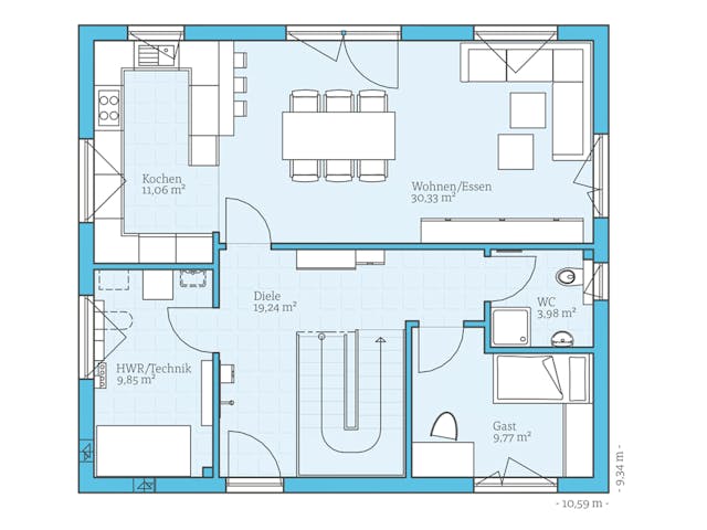 Fertighaus Variant 25-166 von Hanse Haus Schlüsselfertig ab 438339€, Satteldach-Klassiker Grundriss 1