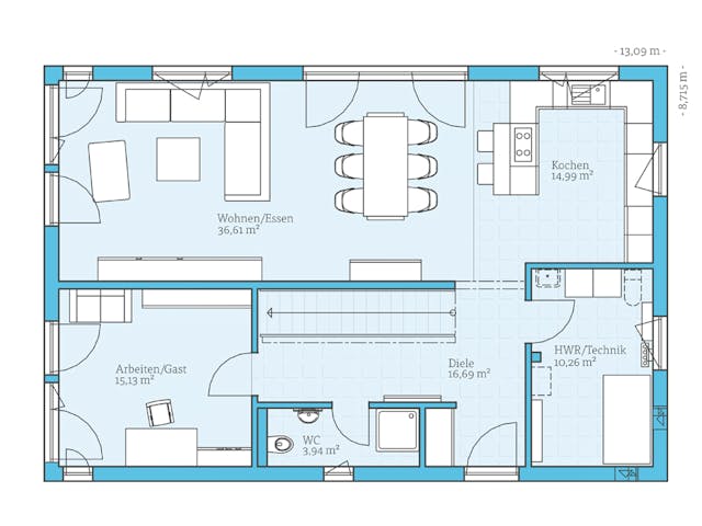 Fertighaus Variant 25-192 von Hanse Haus Schlüsselfertig ab 498568€, Satteldach-Klassiker Grundriss 1
