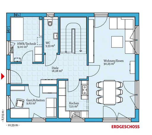 Fertighaus Variant 35-152 von Hanse Haus Schlüsselfertig ab 348466€, Satteldach-Klassiker Grundriss 1