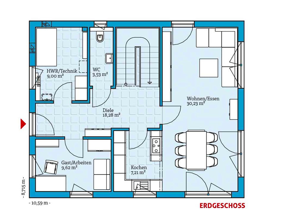 Fertighaus Variant 35-152 von Hanse Haus Schlüsselfertig ab 358091€, Satteldach-Klassiker Grundriss 1