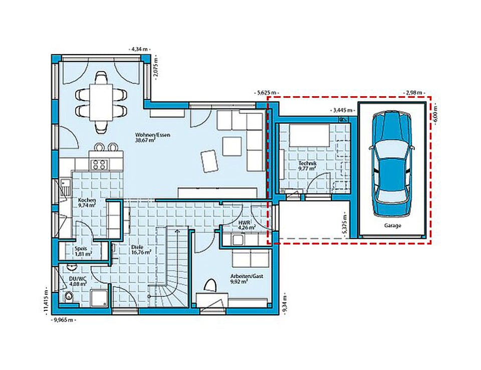 Fertighaus Variant 35-160 von Hanse Haus Schlüsselfertig ab 387776€, Satteldach-Klassiker Grundriss 1