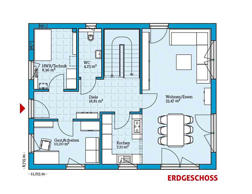 Fertighaus Variant 35-161 von Hanse Haus Schlüsselfertig ab 367808€, Satteldach-Klassiker Grundriss 1