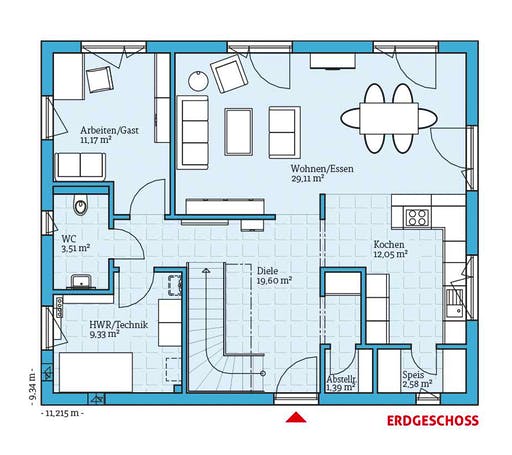 Fertighaus Variant 35-172 von Hanse Haus Schlüsselfertig ab 377816€, Satteldach-Klassiker Grundriss 1