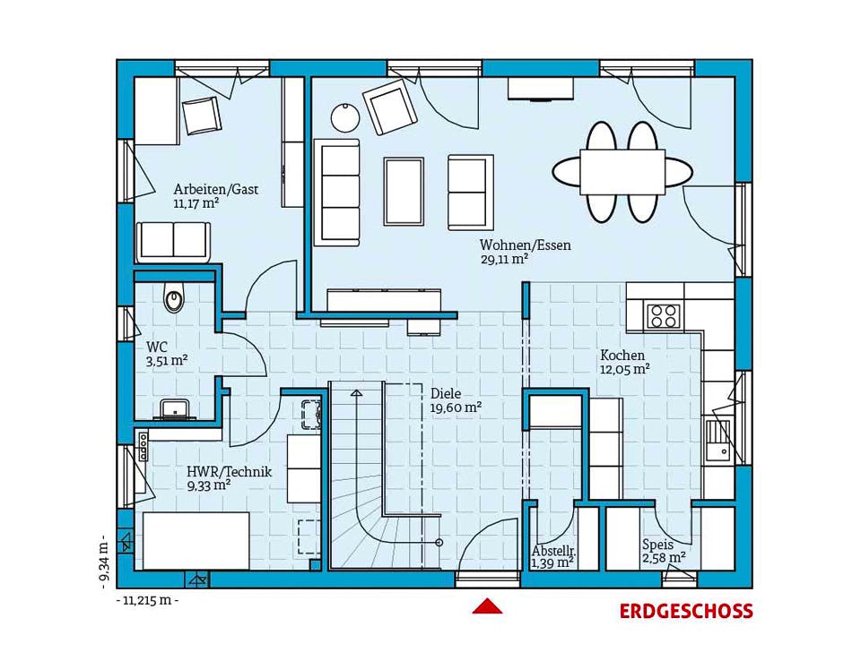 Fertighaus Variant 35-172 von Hanse Haus Schlüsselfertig ab 388358€, Satteldach-Klassiker Grundriss 1