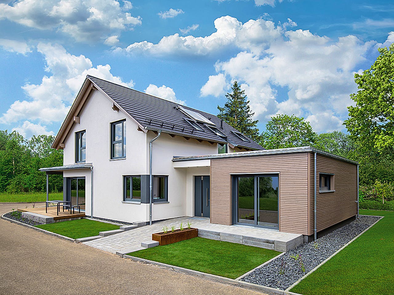 Fertighaus Variant 35-173 von Hanse Haus Schlüsselfertig ab 435167€, Satteldach-Klassiker Außenansicht 1