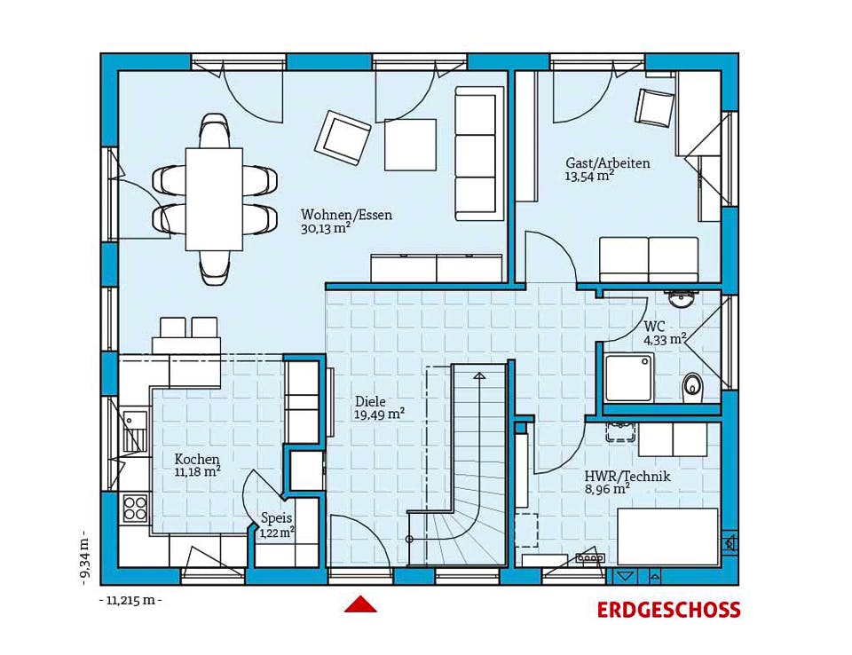 Fertighaus Variant 35-174 von Hanse Haus Schlüsselfertig ab 392596€, Satteldach-Klassiker Grundriss 1