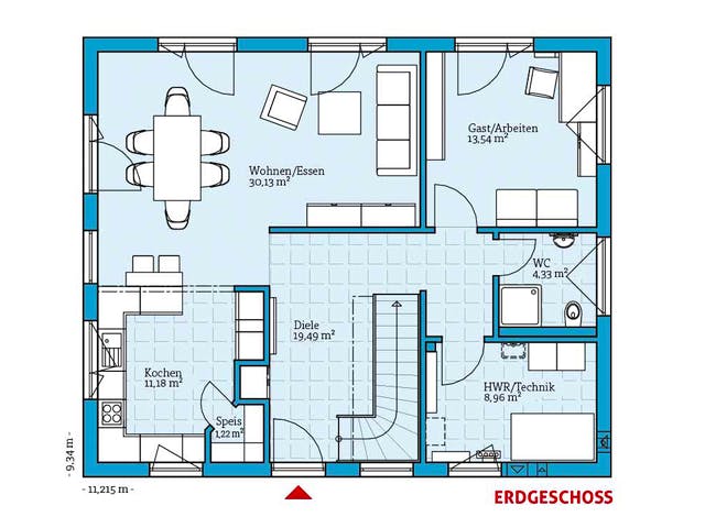 Fertighaus Variant 35-174 von Hanse Haus Schlüsselfertig ab 406900€, Satteldach-Klassiker Grundriss 1