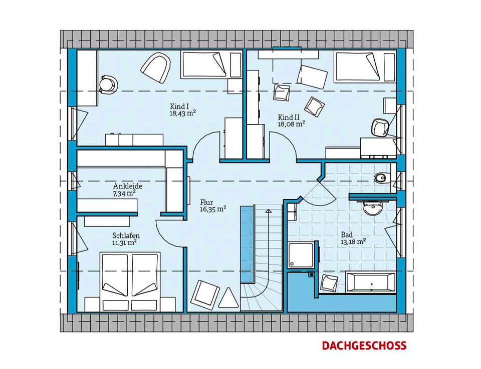 Fertighaus Variant 35-174 von Hanse Haus Schlüsselfertig ab 392596€, Satteldach-Klassiker Grundriss 2