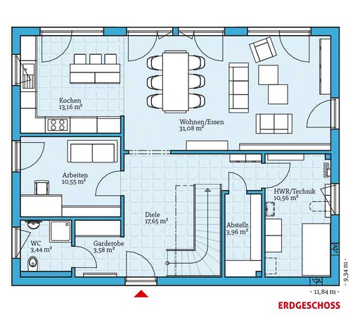 Fertighaus Variant 35-184 von Hanse Haus Schlüsselfertig ab 391403€, Satteldach-Klassiker Grundriss 1
