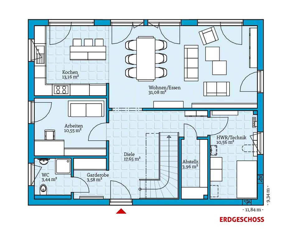 Fertighaus Variant 35-184 von Hanse Haus Schlüsselfertig ab 402258€, Satteldach-Klassiker Grundriss 1