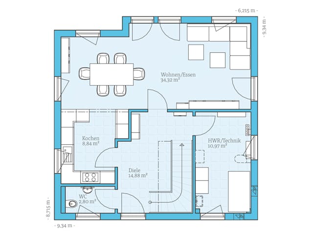 Fertighaus Variant 35-137 von Hanse Haus Schlüsselfertig ab 387209€, Satteldach-Klassiker Grundriss 1 Fertighaus Variant 35-137 von Hanse Haus Schlüsselfertig ab 387209€, Satteldach-Klassiker Grundriss 1