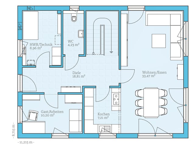 Fertighaus Variant 35-161 von Hanse Haus Schlüsselfertig ab 422494€, Satteldach-Klassiker Grundriss 1 Fertighaus Variant 35-161 von Hanse Haus Schlüsselfertig ab 422494€, Satteldach-Klassiker Grundriss 1