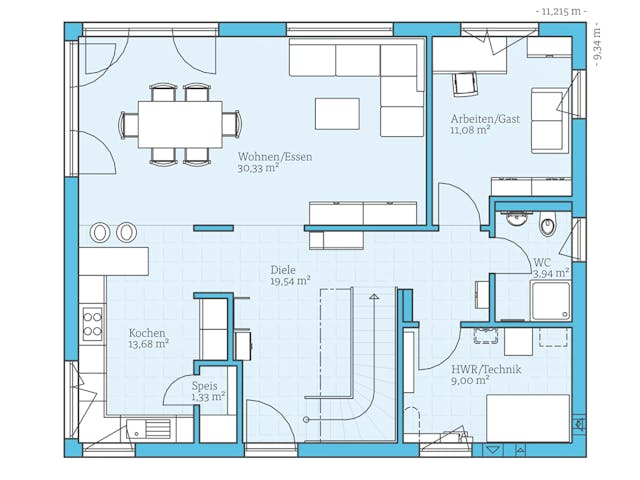 Fertighaus Variant 35-173 von Hanse Haus Schlüsselfertig ab 435167€, Satteldach-Klassiker Grundriss 1