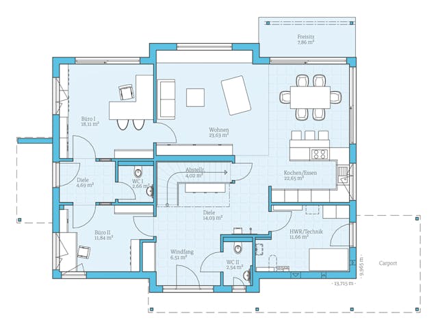Fertighaus Variant 35-235 von Hanse Haus Schlüsselfertig ab 545451€, Satteldach-Klassiker Grundriss 1