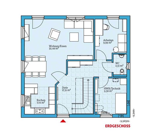 Fertighaus Variant 45-145 von Hanse Haus Schlüsselfertig ab 343965€, Satteldach-Klassiker Grundriss 1