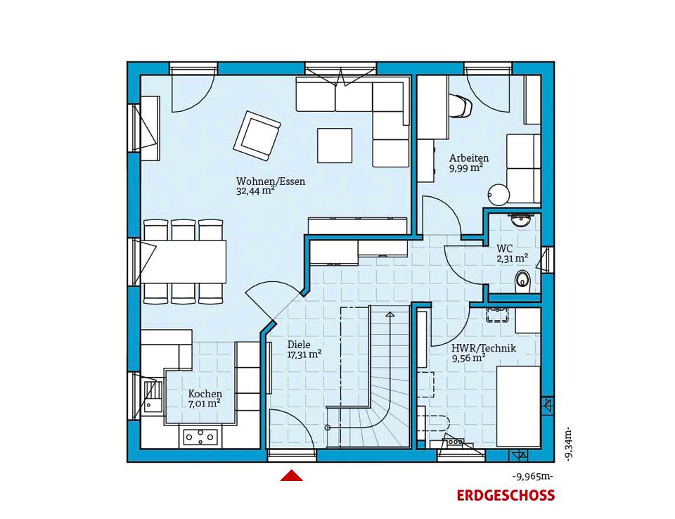 Fertighaus Variant 45-145 von Hanse Haus Schlüsselfertig ab 353486€, Satteldach-Klassiker Grundriss 1