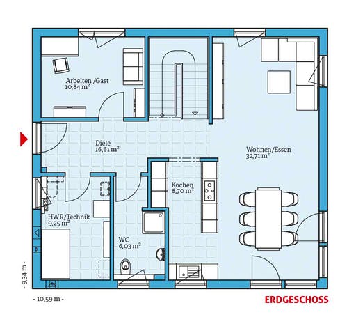 Fertighaus Variant 45-154 von Hanse Haus Schlüsselfertig ab 355675€, Satteldach-Klassiker Grundriss 1