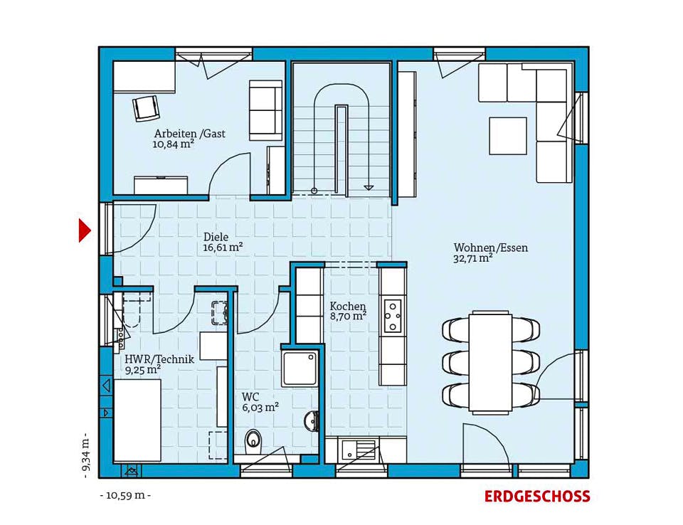 Fertighaus Variant 45-154 von Hanse Haus Schlüsselfertig ab 365543€, Satteldach-Klassiker Grundriss 1