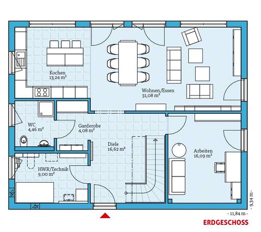 Fertighaus Variant 45-175 von Hanse Haus Schlüsselfertig ab 378036€, Satteldach-Klassiker Grundriss 1