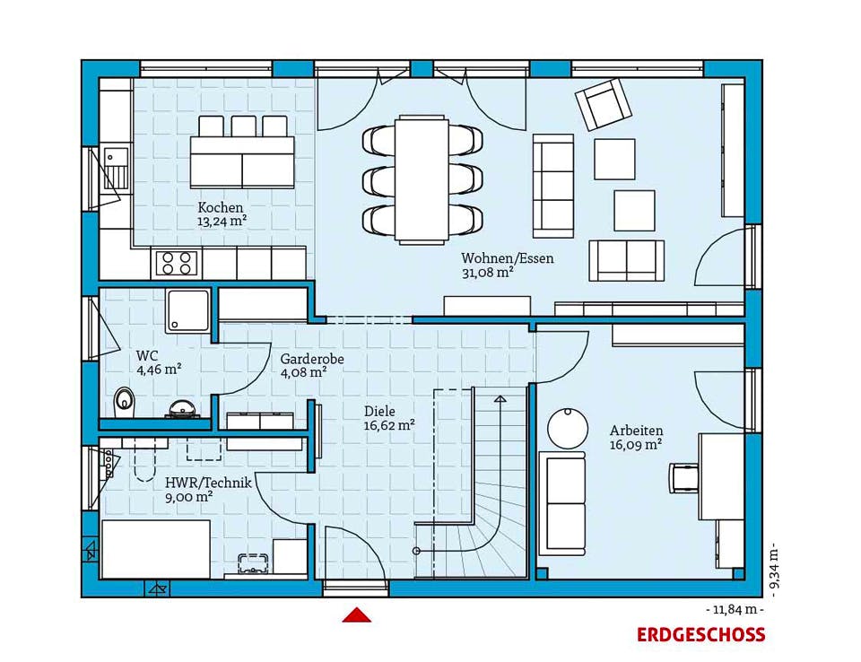Fertighaus Variant 45-175 von Hanse Haus Schlüsselfertig ab 388556€, Satteldach-Klassiker Grundriss 1