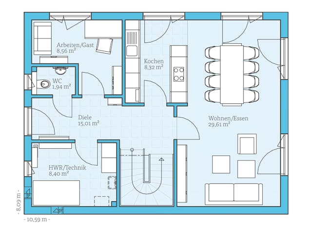 Fertighaus Villa 142 von Hanse Haus Schlüsselfertig ab 414166€, Stadtvilla Grundriss 1