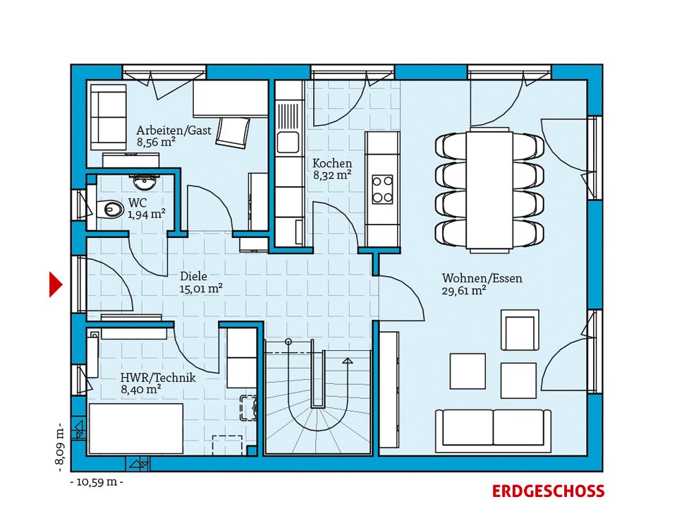 Fertighaus Villa 142 von Hanse Haus Schlüsselfertig ab 374509€, Stadtvilla Grundriss 1