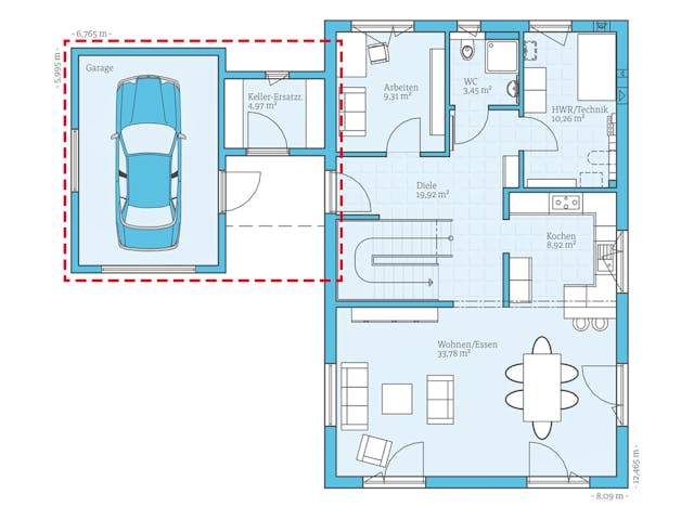 Fertighaus Villa 169 von Hanse Haus Schlüsselfertig ab 471406€, Satteldach-Klassiker Grundriss 1