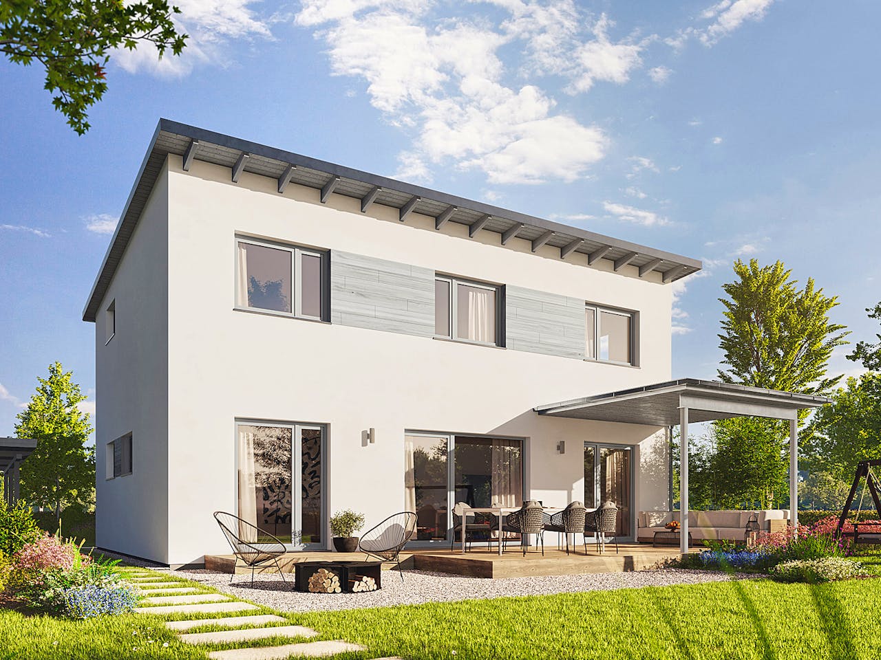 Fertighaus Vita 138 von Hanse Haus Schlüsselfertig ab 396122€, Pultdachhaus Außenansicht 1