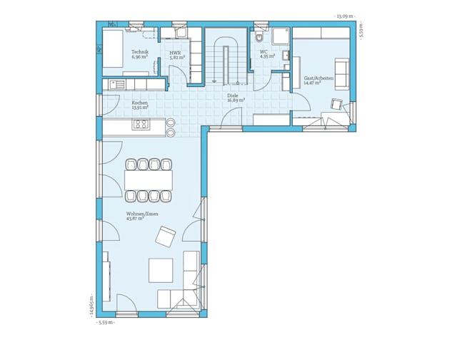 Fertighaus Vita 209 von Hanse Haus Schlüsselfertig ab 565324€, Pultdachhaus Grundriss 1 Fertighaus Vita 209 von Hanse Haus Schlüsselfertig ab 565324€, Pultdachhaus Grundriss 1