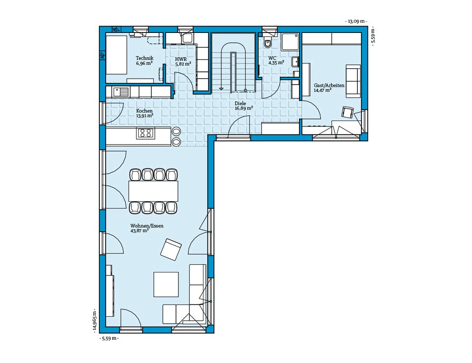Fertighaus Vita 209 von Hanse Haus Schlüsselfertig ab 508511€, Pultdachhaus Grundriss 1