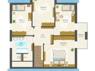 Fertighaus HAPPINESS von öko-domo, Satteldach-Klassiker Grundriss 1