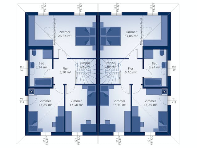 Fertighaus Doppelhaushälfte 140 W von HARTL HAUS Schlüsselfertig ab 411160€, Stadtvilla Grundriss 2