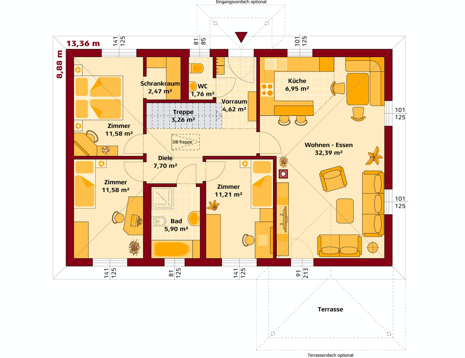 Fertighaus Trend 100 W von Hartl Haus Schlüsselfertig ab 201136€, Bungalow Grundriss 1