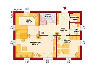 Fertighaus Trend 146 S von HARTL HAUS Schlüsselfertig ab 399380€, Satteldach-Klassiker Grundriss 1