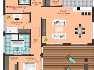 Fertighaus Haus 124 von TALBAU-Haus Schlüsselfertig ab 210000€, Bungalow Grundriss 1