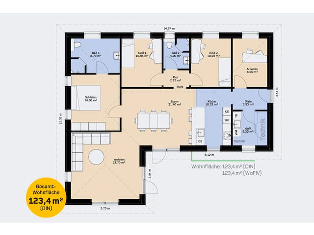 Massivhaus Bungalow 123 SF von HausCompagnie Schlüsselfertig ab 204000€, Bungalow Grundriss 1